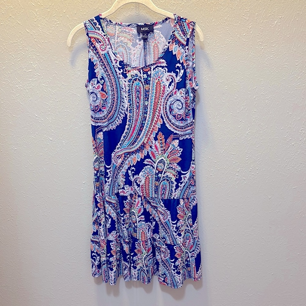 MSK Blue Paisley Spring Summer Women's Dress Size Small